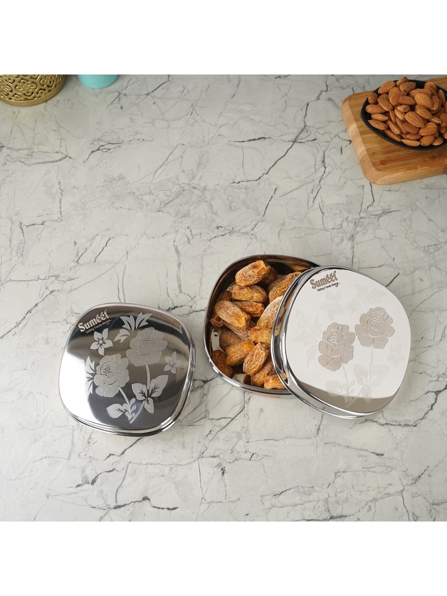 Sumeet S.S Square Storage containers box/Dabba for Kitchen,Set of 2Pc, 350ml & 600ml, 12cm & 13.5cm