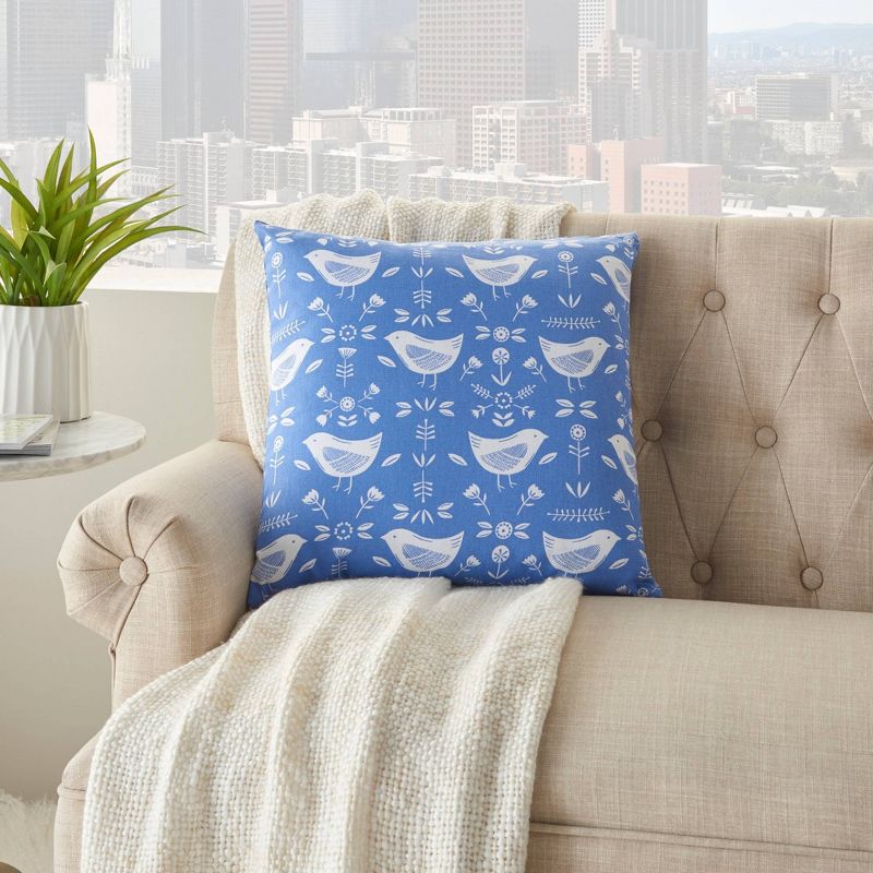 18"x18" Life Styles Bird Pattern Square Throw Pillow Blue - Mina Victory