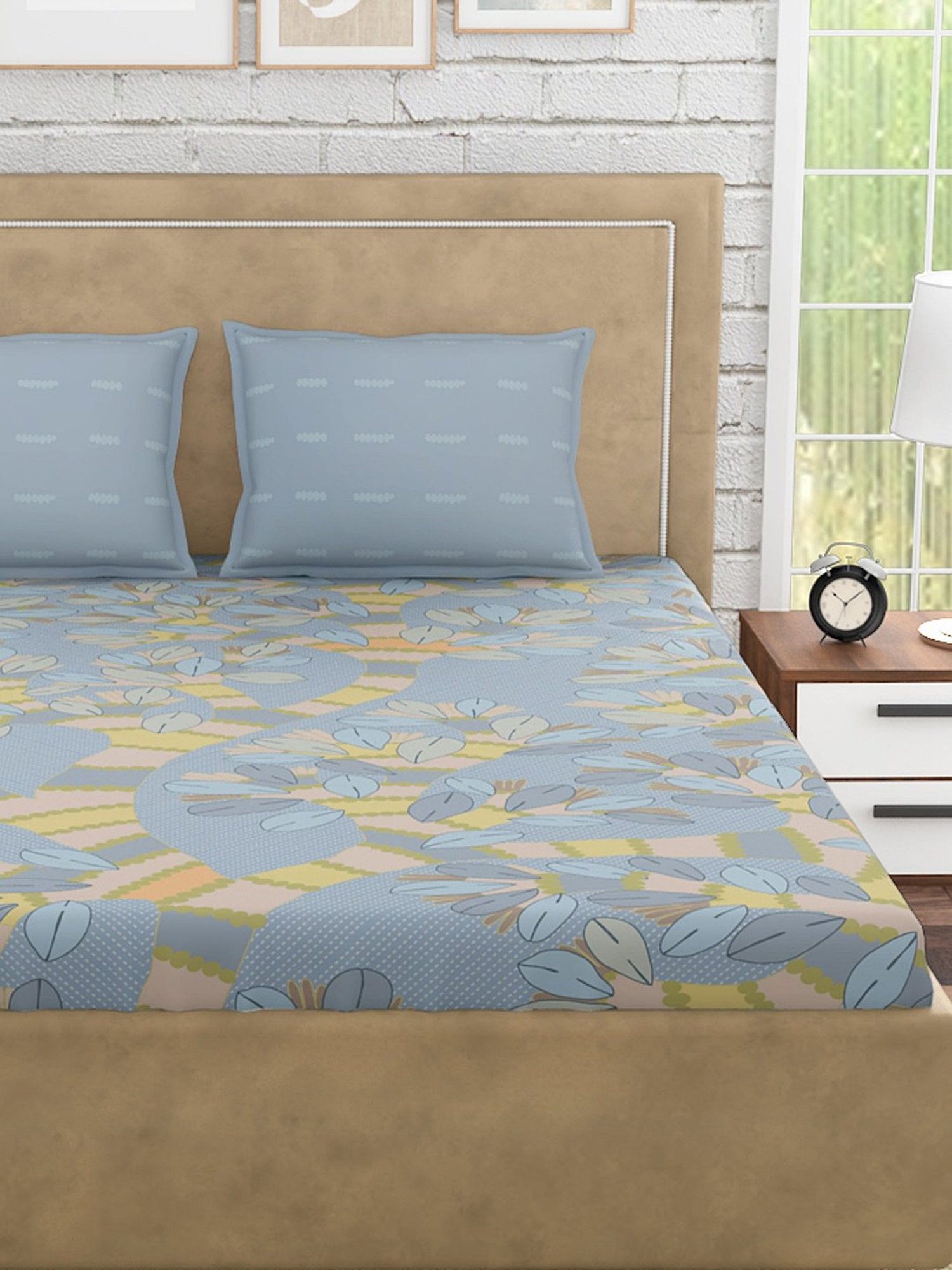 Petal Home Gondi Tree Blue Cotton 300 TC Bedsheet