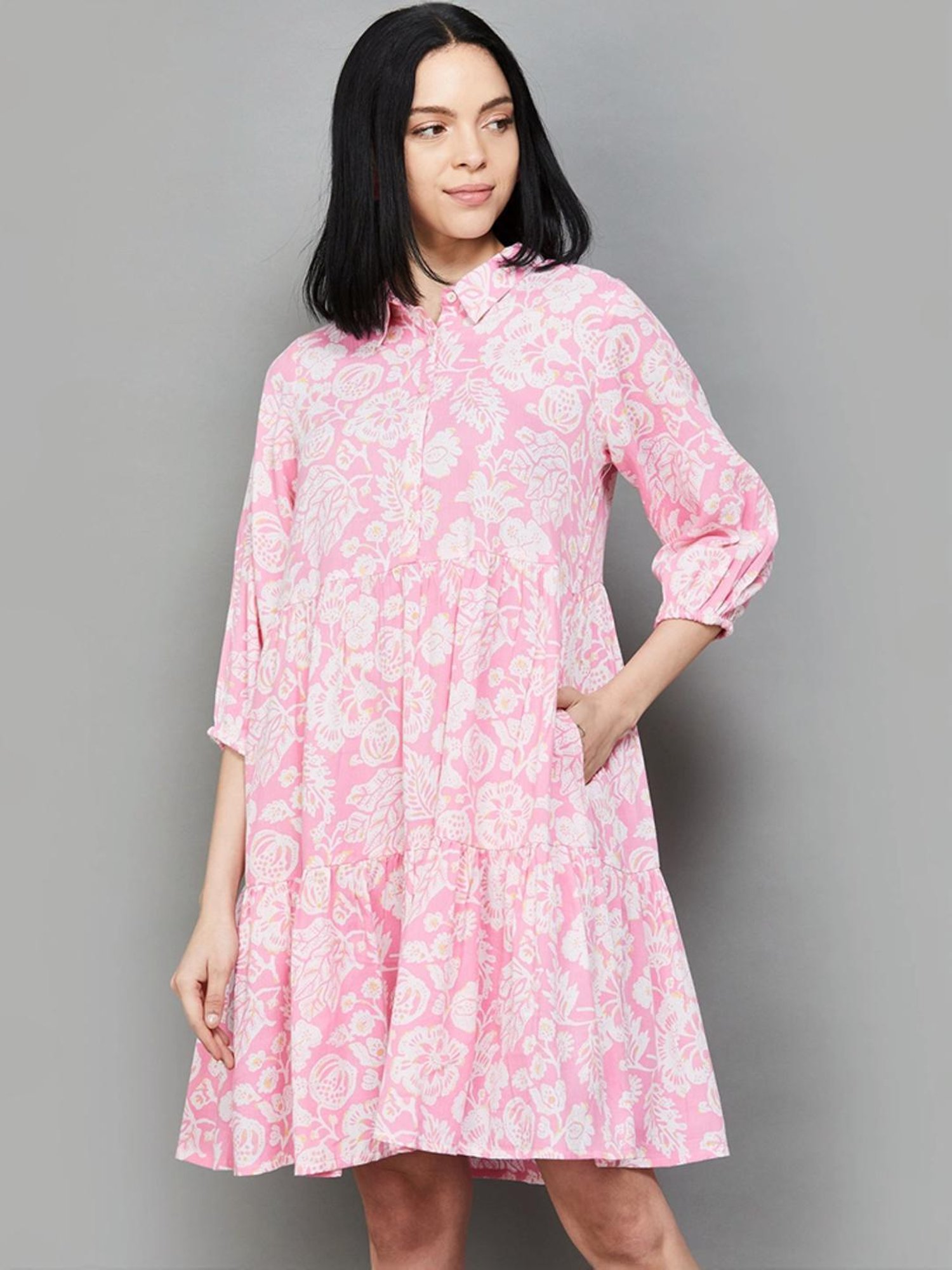 Colour Me by Melange Pink Floral Print A-Line Dress