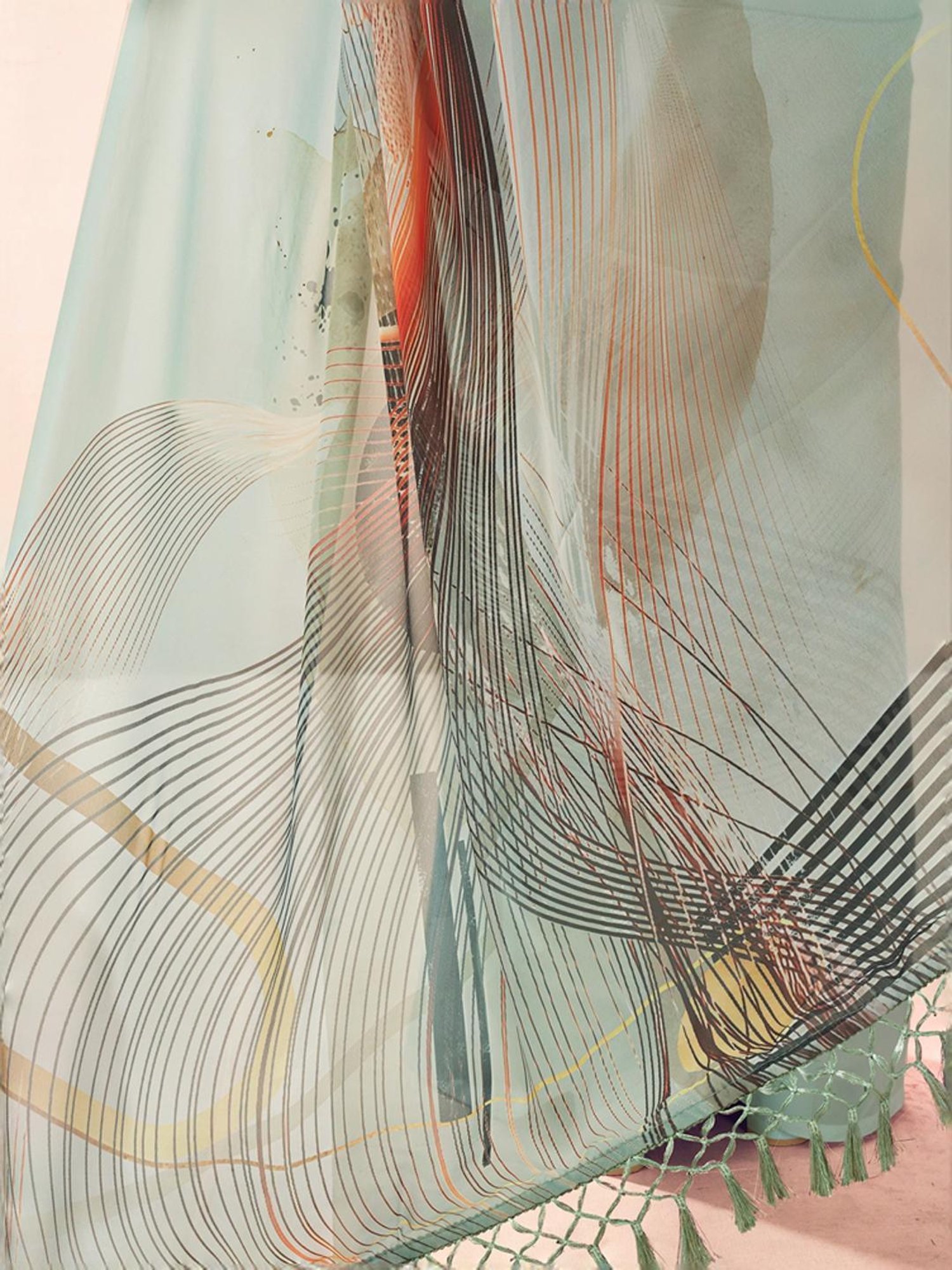 Satrani Green Printed Saree With Unstitched Blouse