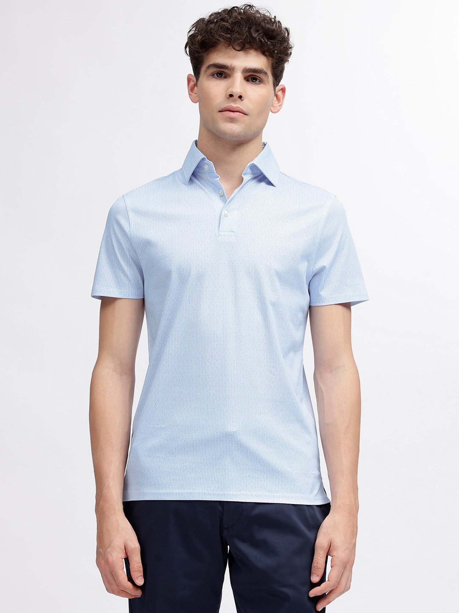 Bruun & Stengade Sky Blue Regular Fit Cotton Polo T-Shirt