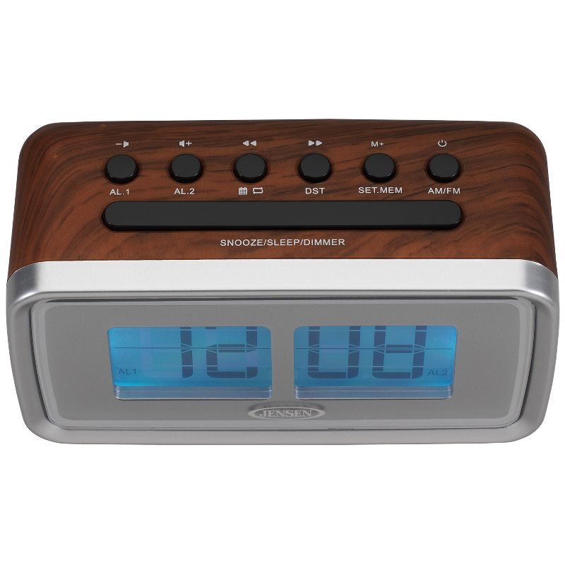 JENSEN AM/FM Dual Alarm Clock Radio with Digital Retro "Flip" Display - Brown (JCR-232)