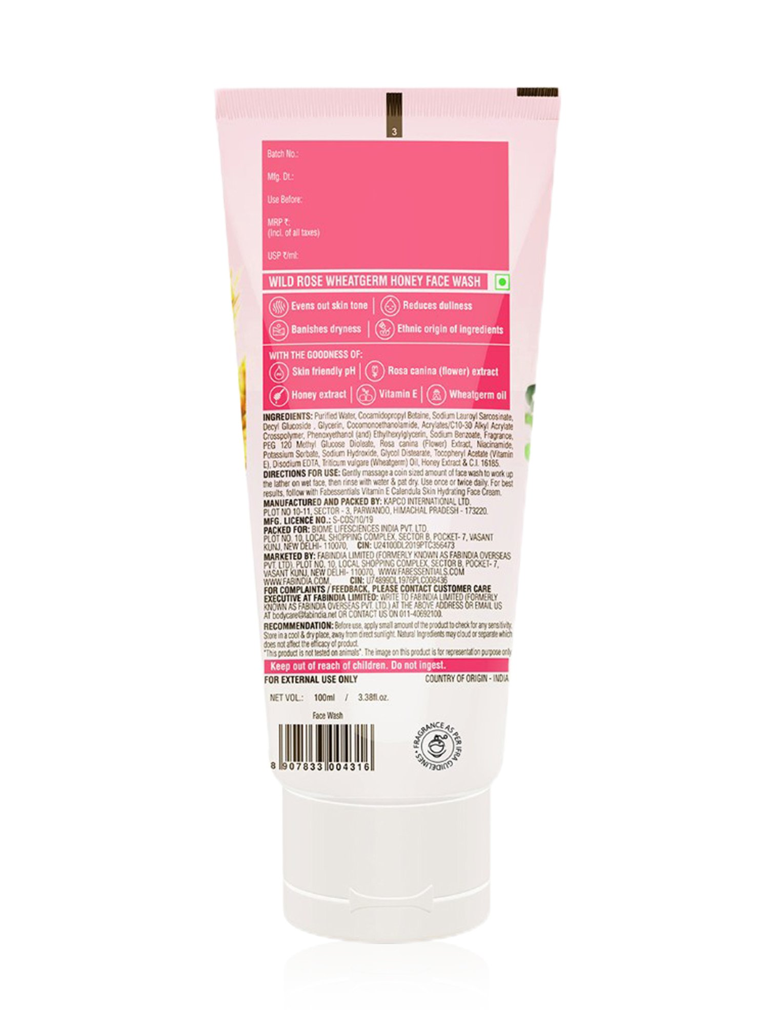 Fabessentials Wild Rose, Wheatgerm & Honey Face Wash - 100 ml