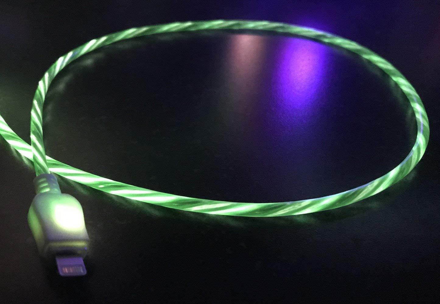 NTJ 39" Led Light-up USB Data Sync Charger Cable (STRIPED GREEN)