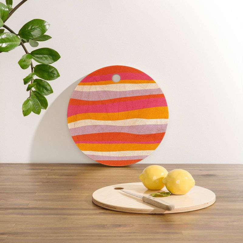13" Wood Sunshine Canteen Cali Beach Stripes Cutting Board - society6
