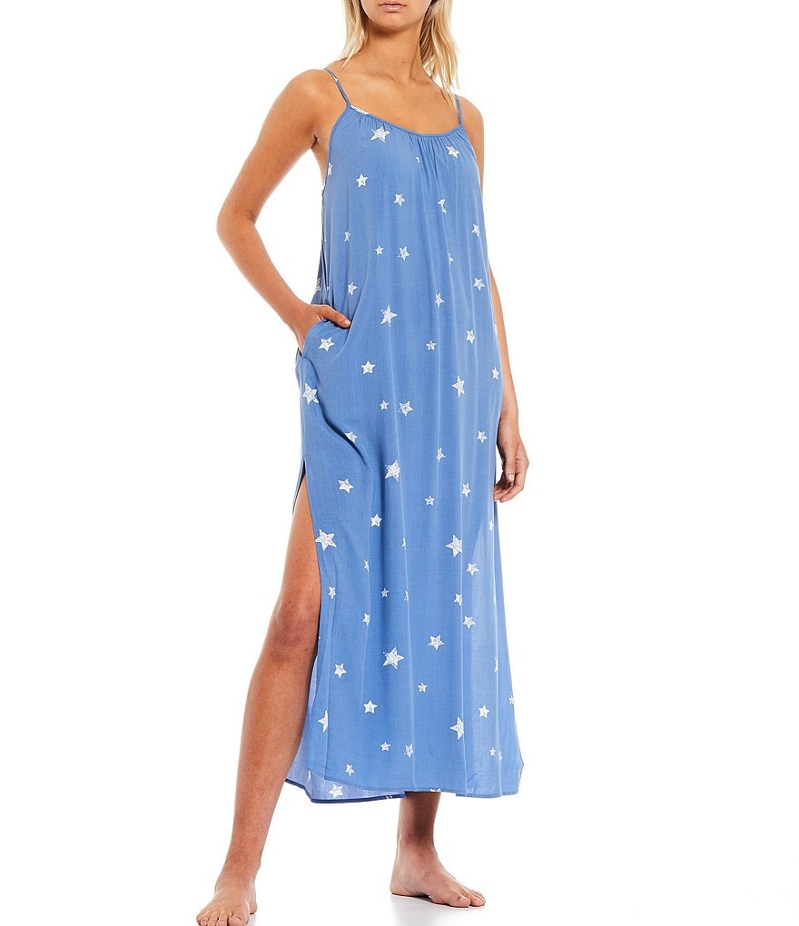 Jasmine & Ginger Star Print Woven Maxi Nightgown