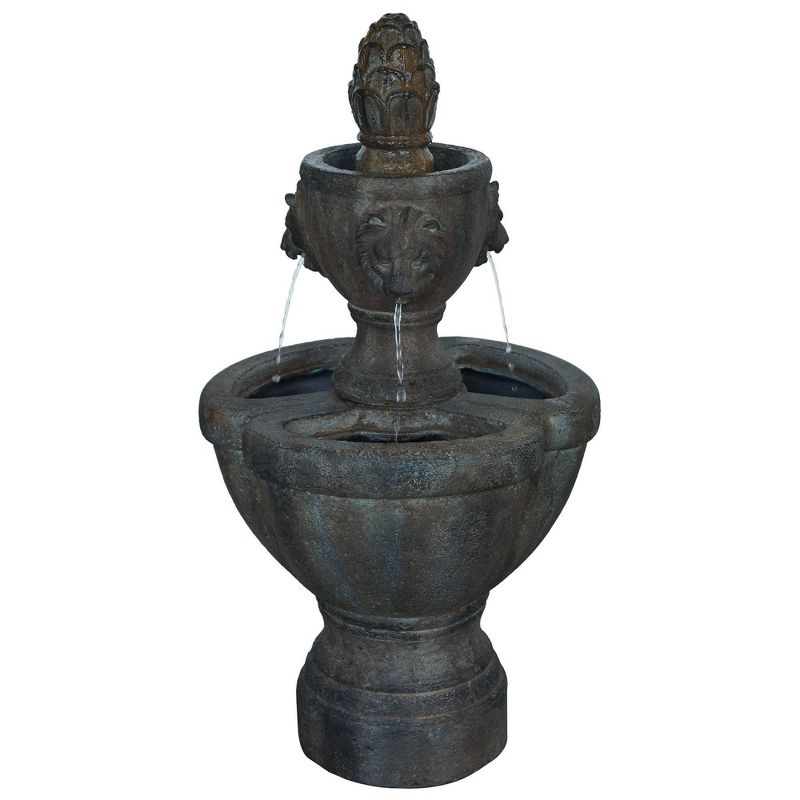 16.4" x 16.4" x 32" Lion Head Outdoor Fountain - Dark Gray - Pure Garden