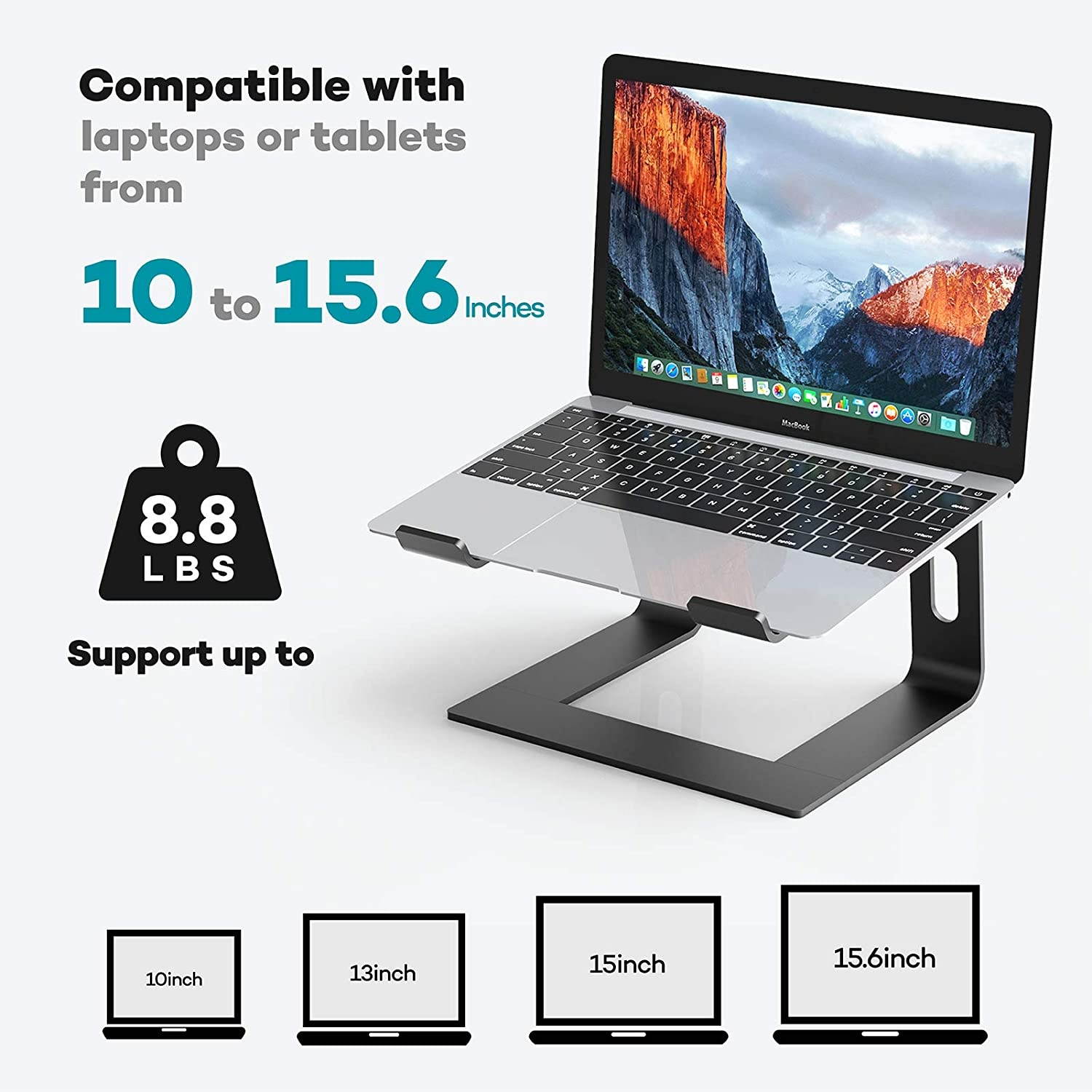 LEHOM Laptop Stand Aluminum Ergonomic Computer Raised Stands Holder Laptop Riser For Desk Detachable Desktop Stand Elevator for Macbook Pro Air Chromebook Dell HP More 10-15.6 inch LaptopsBlack