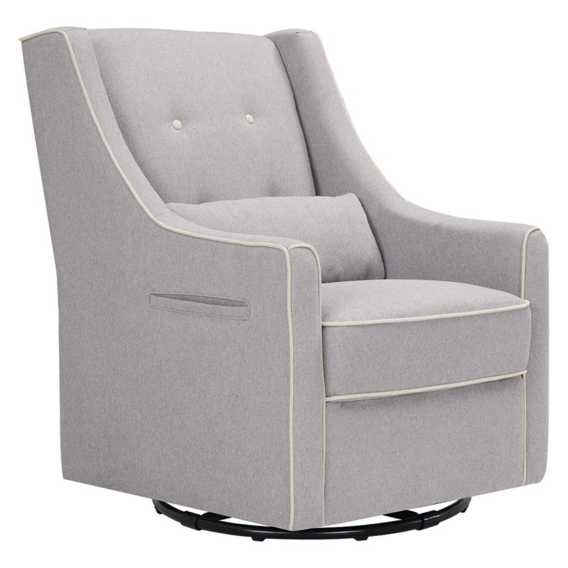 DaVinci Owen Glider and Storage Ottoman - Gray with Cream Piping