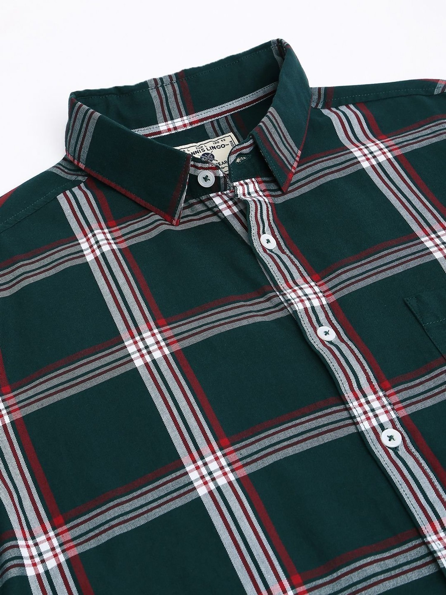 Dennis Lingo Green Cotton Slim Fit Checks Shirt