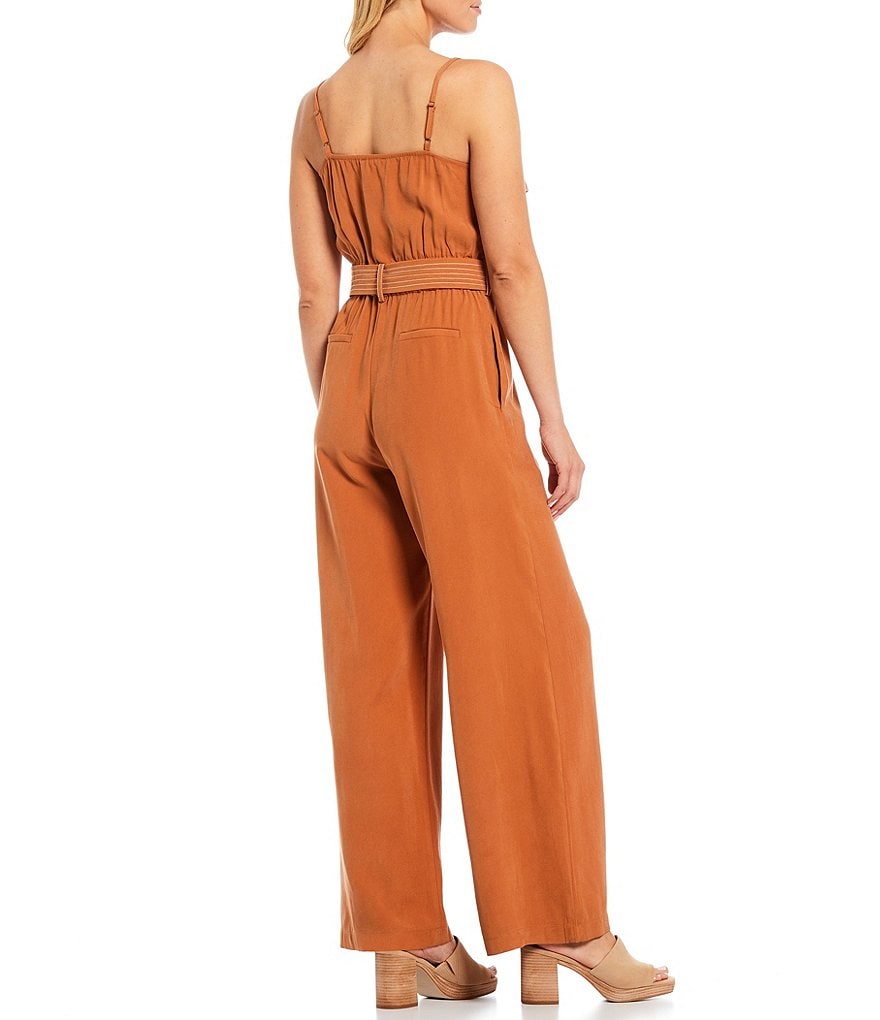 A Loves A Top Stitch Sleeveless Square Neck Tie Belt Utility Jumpsuit