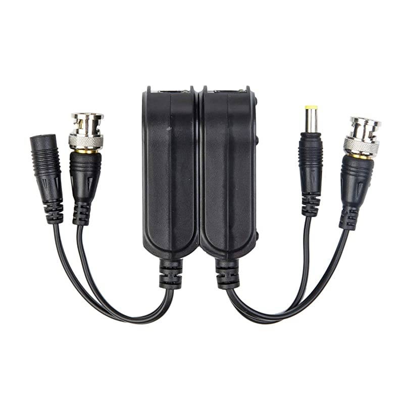 2 Pair Passive VideoPower Balun Upgraded 1080P 5MP BNC to RJ45 Long Distance Network Transceiver Cat5e Cat6 Cable to BNC Male Adapter for Full HD Security Surveillance Camera System