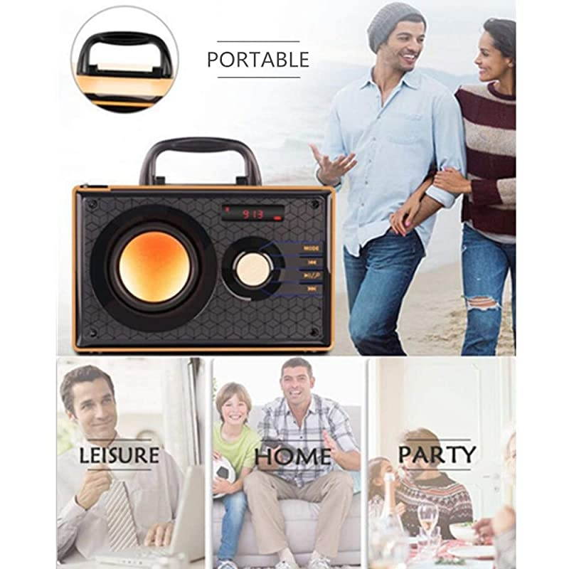 Bluetooth Speakers with FM Radio Subwoofer Remote Control AUX USB, Clear Audio Rich Bass Wireless Home Desktop Speakers Stereo Sound Outdoor Party Speaker for Phone PC Tablet TV (Beech color)