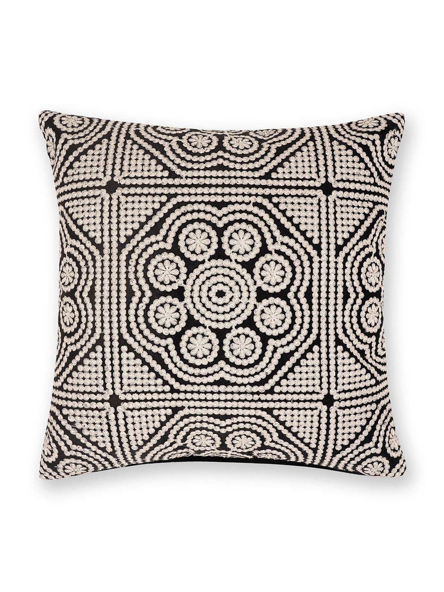 Pure Home and Living Black Cotton Embroidered Cushion Cover