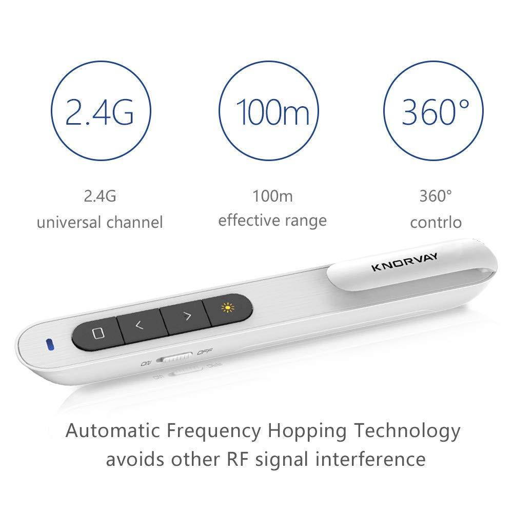 KNORVAY N27 Wireless Presenter, Hyperlink Volume Control Presenter RF 2.4GHz PowerPoint Clicker Presentation Remote Control Laser Pointer (White)