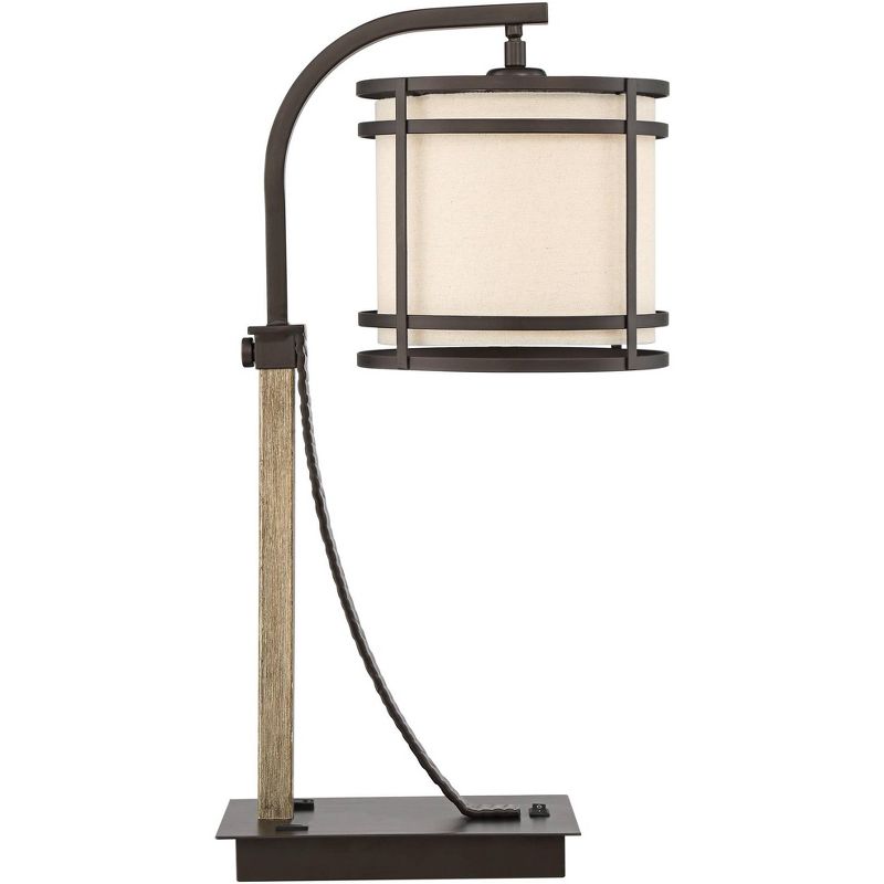23" Iron/Seeded Glass Axel Farmhouse Industrial Task Lamp (Includes LED Light Bulb) Black - JONATHAN Y