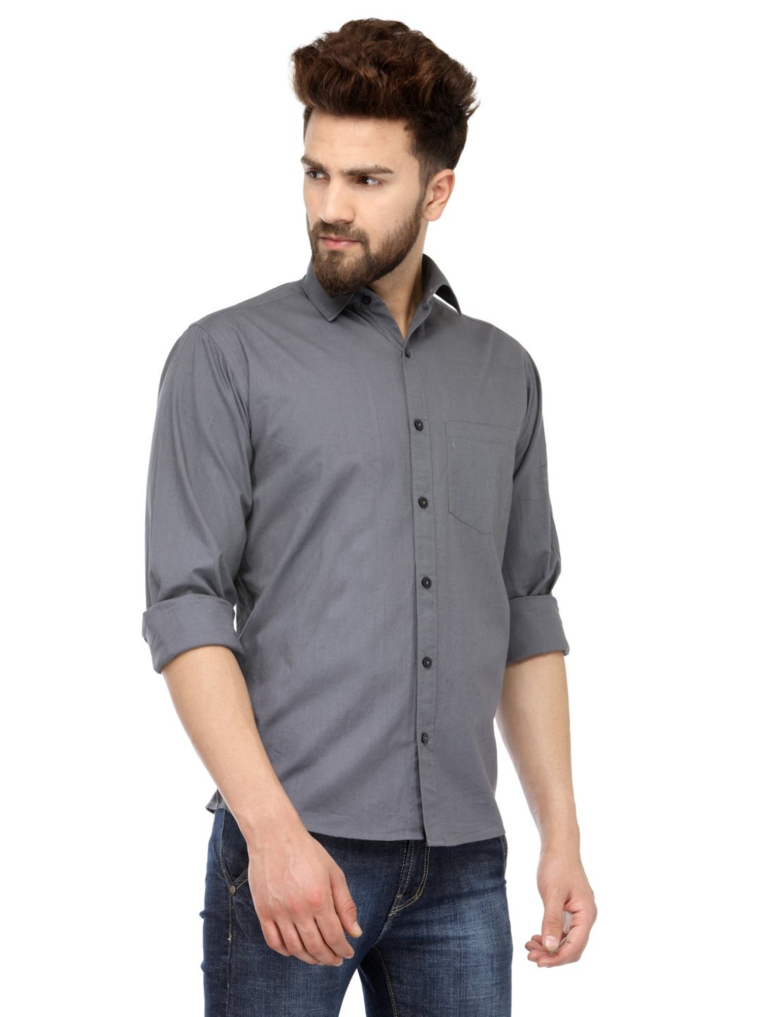 Jainish Grey Cotton Regular Fit Shirt