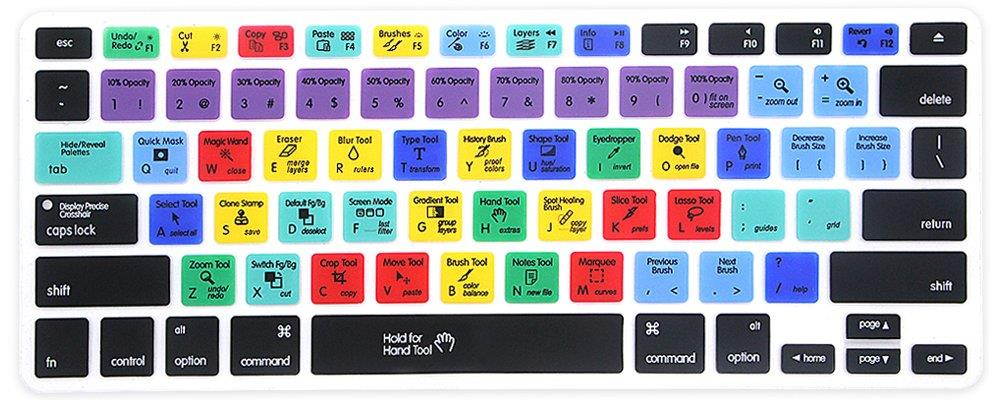 HRH Adobe Photoshop PS Shortcut Hotkey Silicone Keyboard Cover Skin for MacBook Air 13,MacBook Pro13/15/17 (with or w/Out Retina Display, 2015 or Older Version)&Older iMac,USA Layout