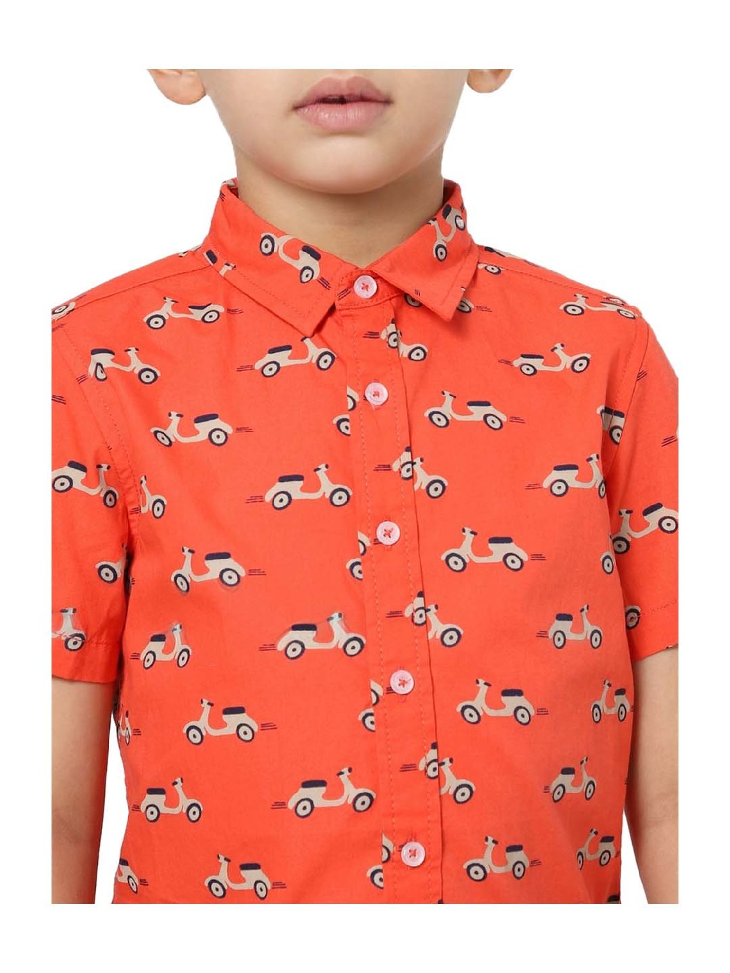 Jack & Jones Junior Boys Orange  Cotton Printed Shirt