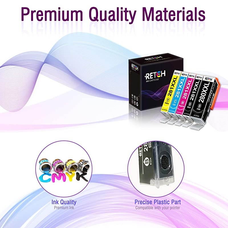 Compatible Ink Cartridges Replacement for Canon 280 281 PGI280XXL CLI281XXL for PIXMA TR8520 TS8220 TR7520 TS9120 TS6120 TS6220 TS8120 TS9520 TS6320 TS9521C TS8320 TS702 5 Pack