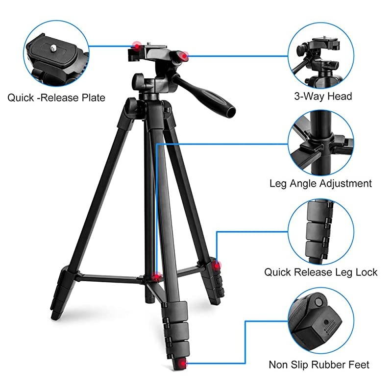 Tripod57 Extendable Travel Tripod Stand with Cell Tripod HolderSmartRemote ShutterCompatible with iAndroid CameraGopro