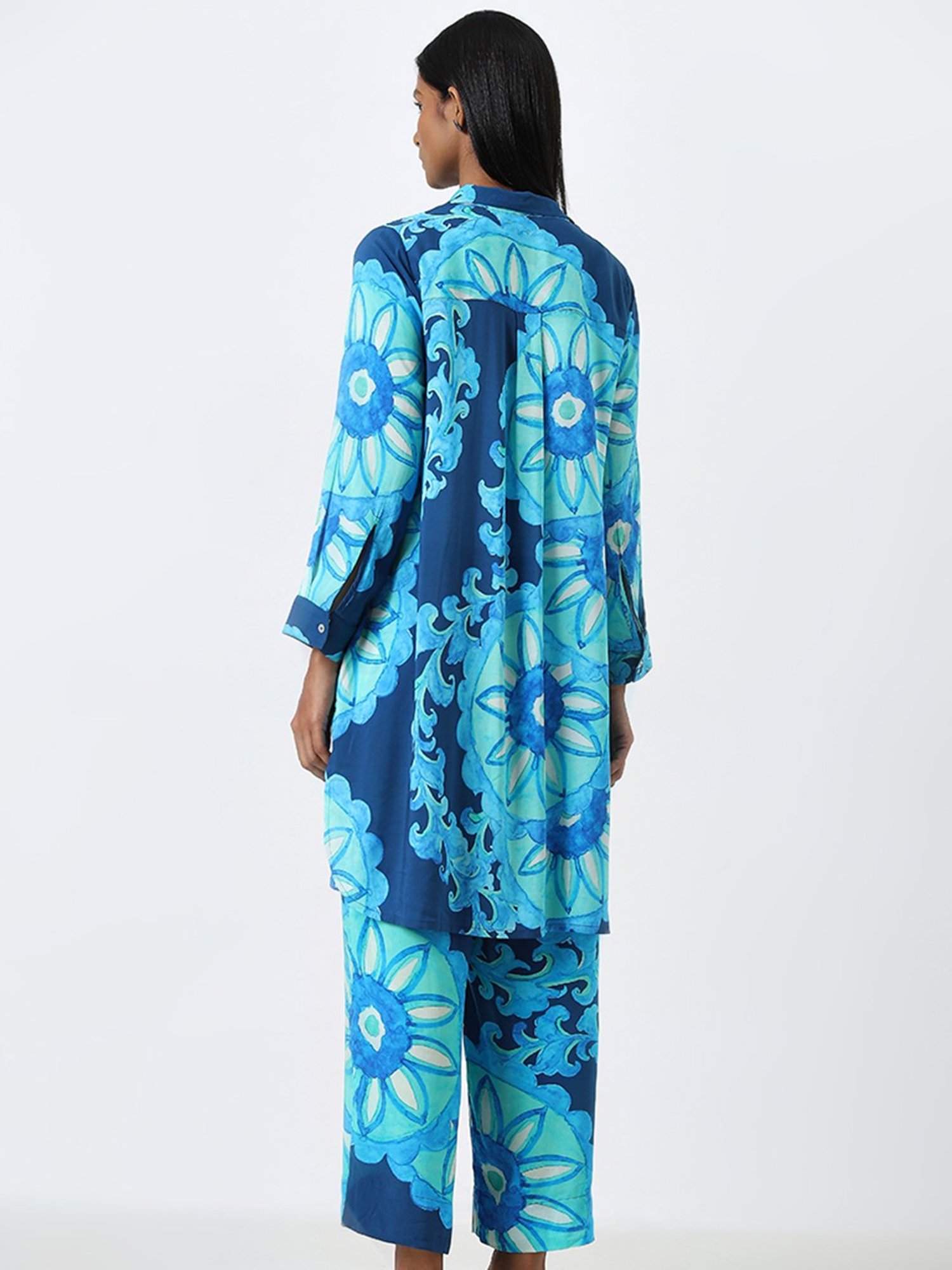 Utsa by Westside Blue Floral Design A-Line Kurta