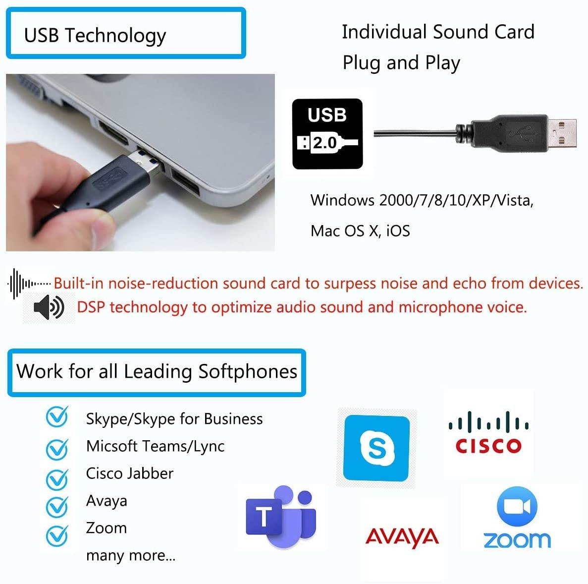 USB Headset with Microphone Noise Cancelling & Mic Mute Mono Computer Headphone for Call Center Office Business PC Softphone Calls Microsoft Teams Skype Chat Clear Voice for Speech Dictation