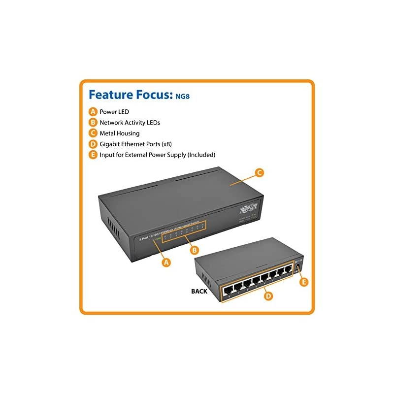 8Port Gigabit Ethernet Switch Desktop Metal Unmanaged Network Switch 101001000 Mbps RJ45 NG8