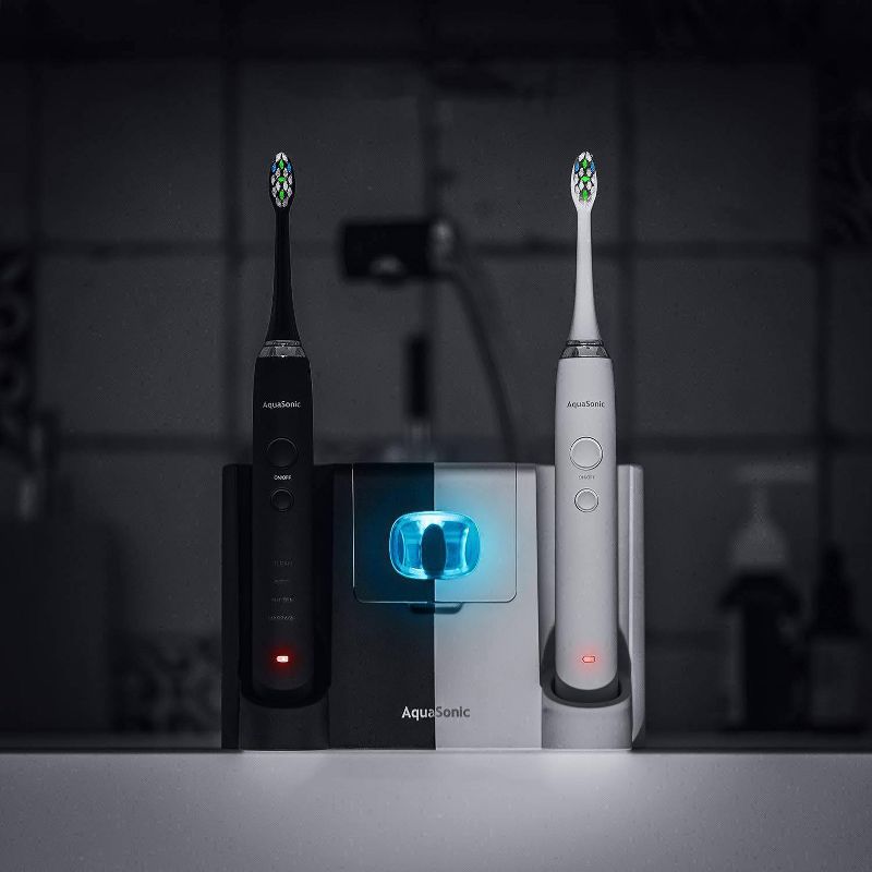 Aquasonic Duo Pro Dual Handle Ultra Whitening Electric Toothbrushes - Black & White