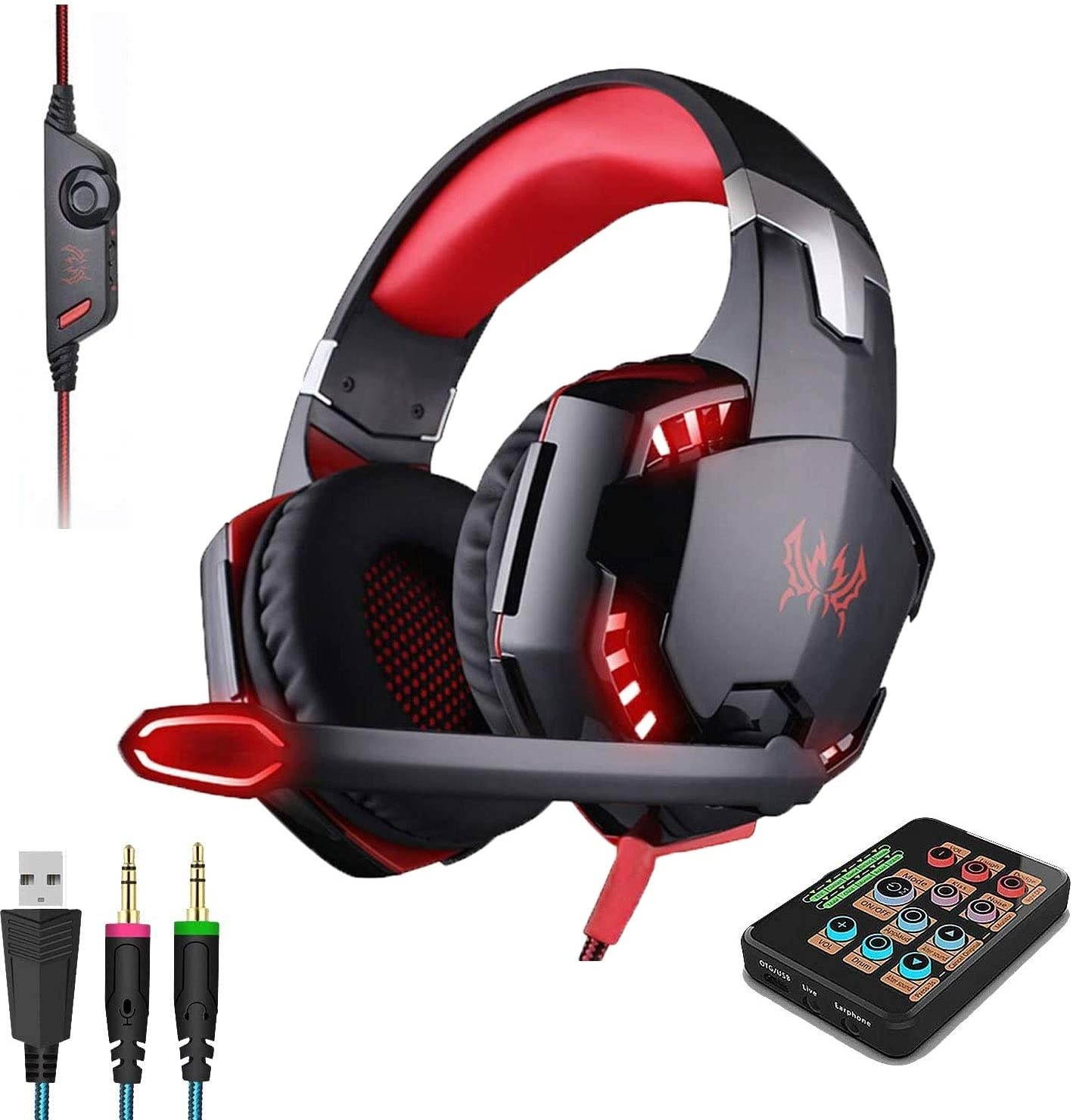 Voice Changer Gaming Headset for Phone/PS4/Xbox/Switch/IPad/Computer/Kids, Over-Ear Headphones with Volume Control LED Light Cool Style Stereo for PS4,PC,Xbox One (2-Red)
