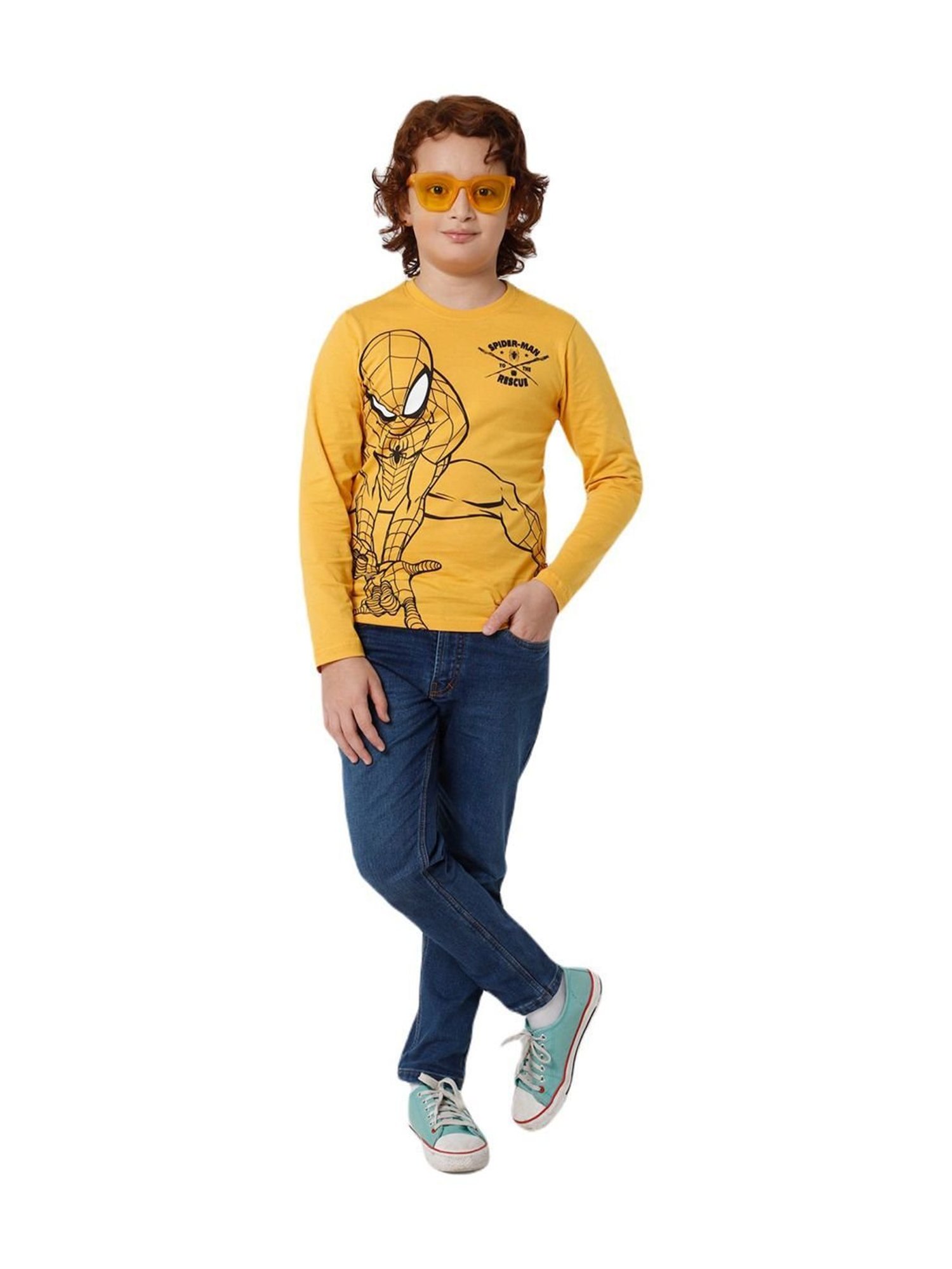 Proteens Kids Mustard Yellow Cotton Printed Full Sleeves T-Shirt