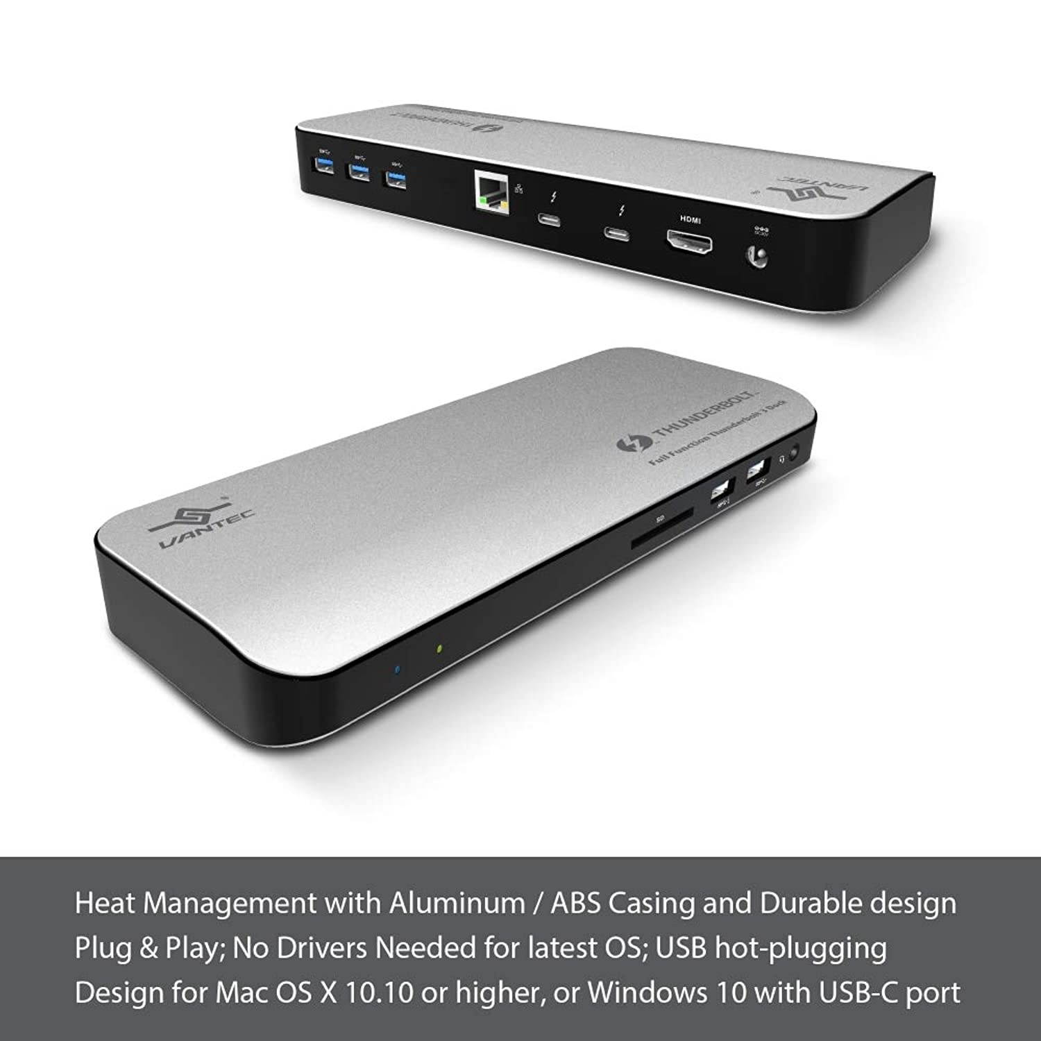 Vantec Thunderbolt 3 Multi-Function Docking Station, HDMI, Gigabit, SD, Audio, with Power Delivery 60W (DSH-400TB3)