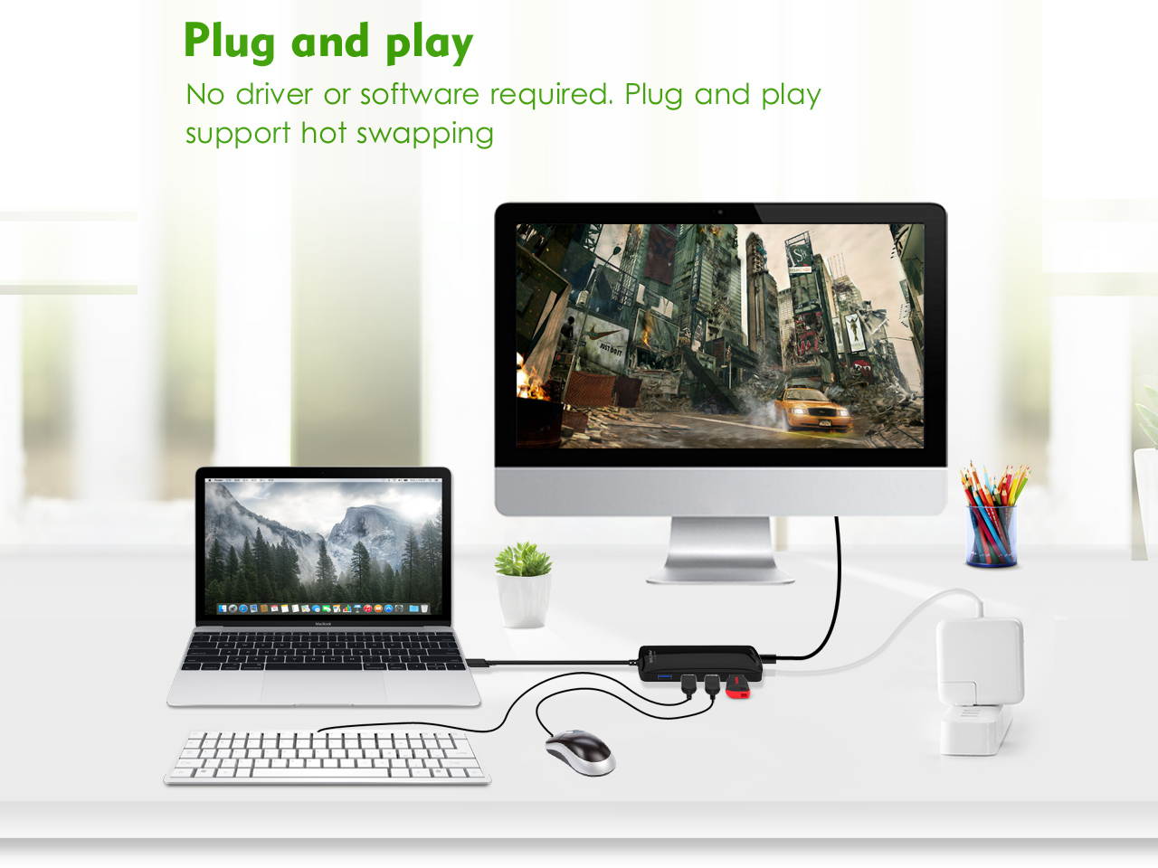 Wavlink USB-C HDMI HUB, 4K HDMI Output, USB 3.1 Type C Hub with Power Delivery for Charging,  6-in-1 USB  Type C to HDMI Adapter Docking Station, SuperSpeed 4x USB 3.0 Ports Up to 5Gbps,Plug and Play