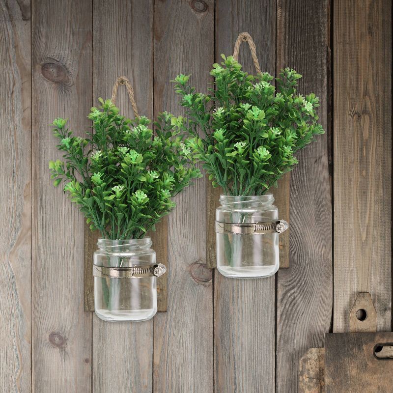 Set of 2 5.5" x 3.3" Rustic Natural Wood Mason Jar Wall Sconce Set Brown - Stonebriar Collection