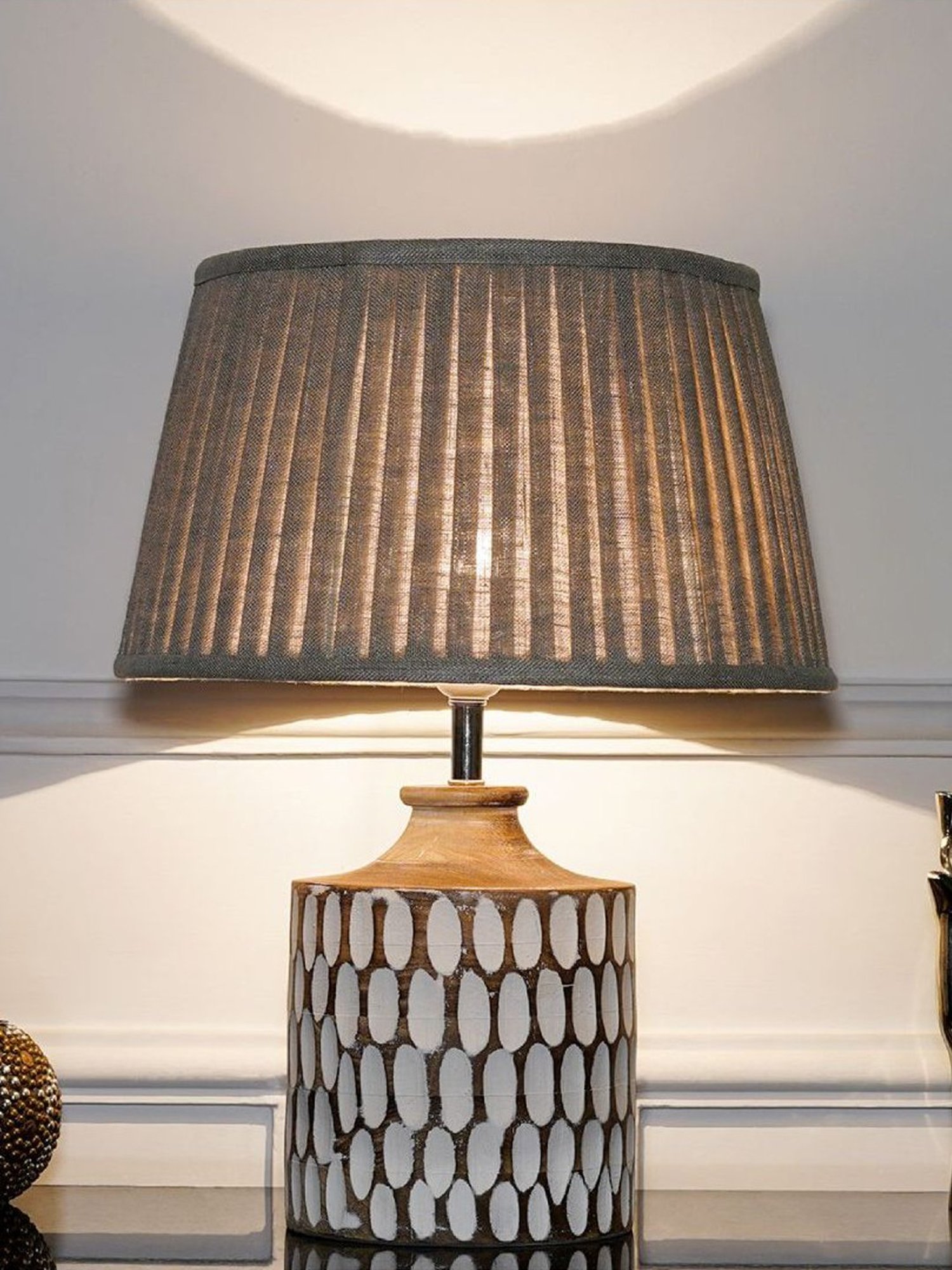 Kapoor Lamp Shades Distress White Wood Garlen Carved Cotton Shade Table Lamp