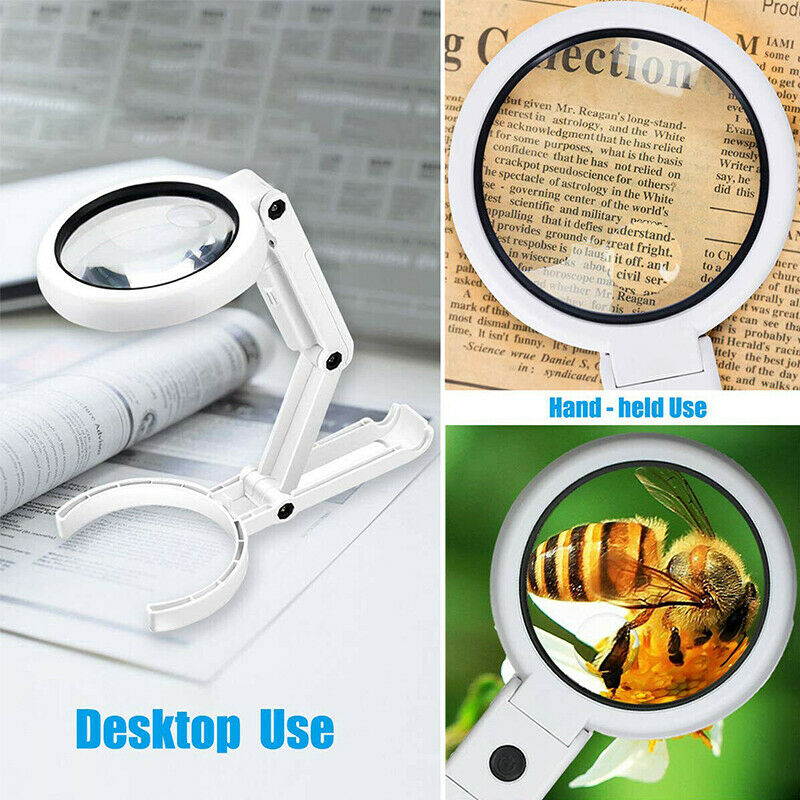 5X 10X Magnifying Glass Foldable Handheld with Bright 8 LED Lights Illuminated Desktop Reading Books Jewelry Watch & Computer Repair Tool