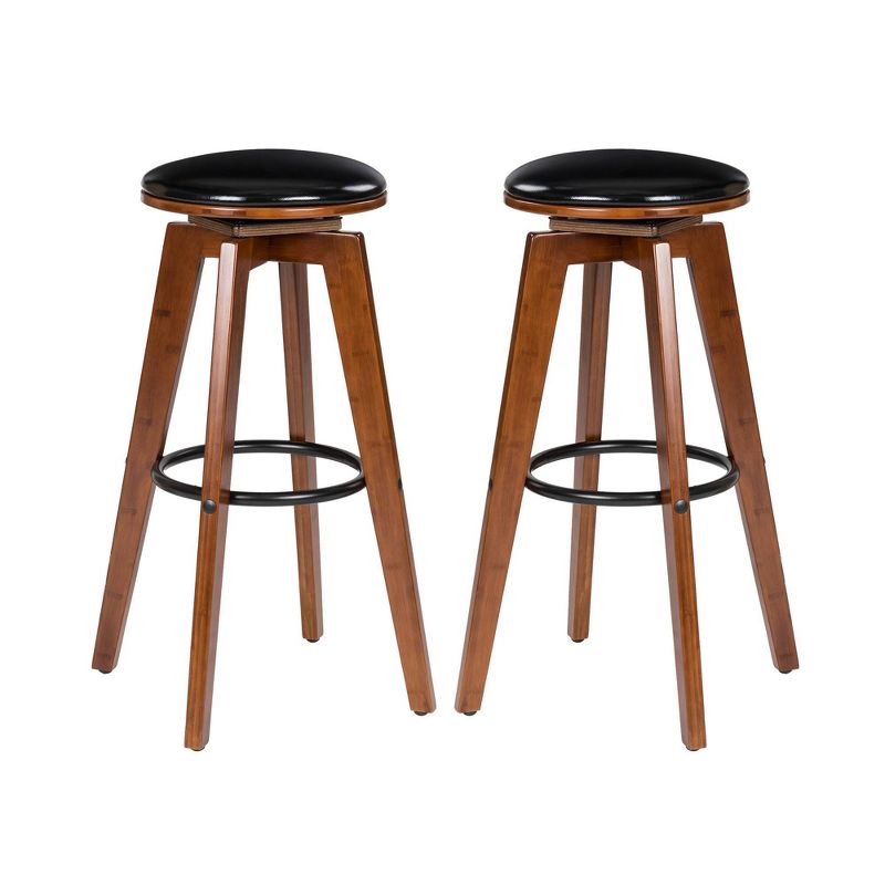 Set of 2 Bamboo Swivel Upholstery Barstools Brown - Glitzhome