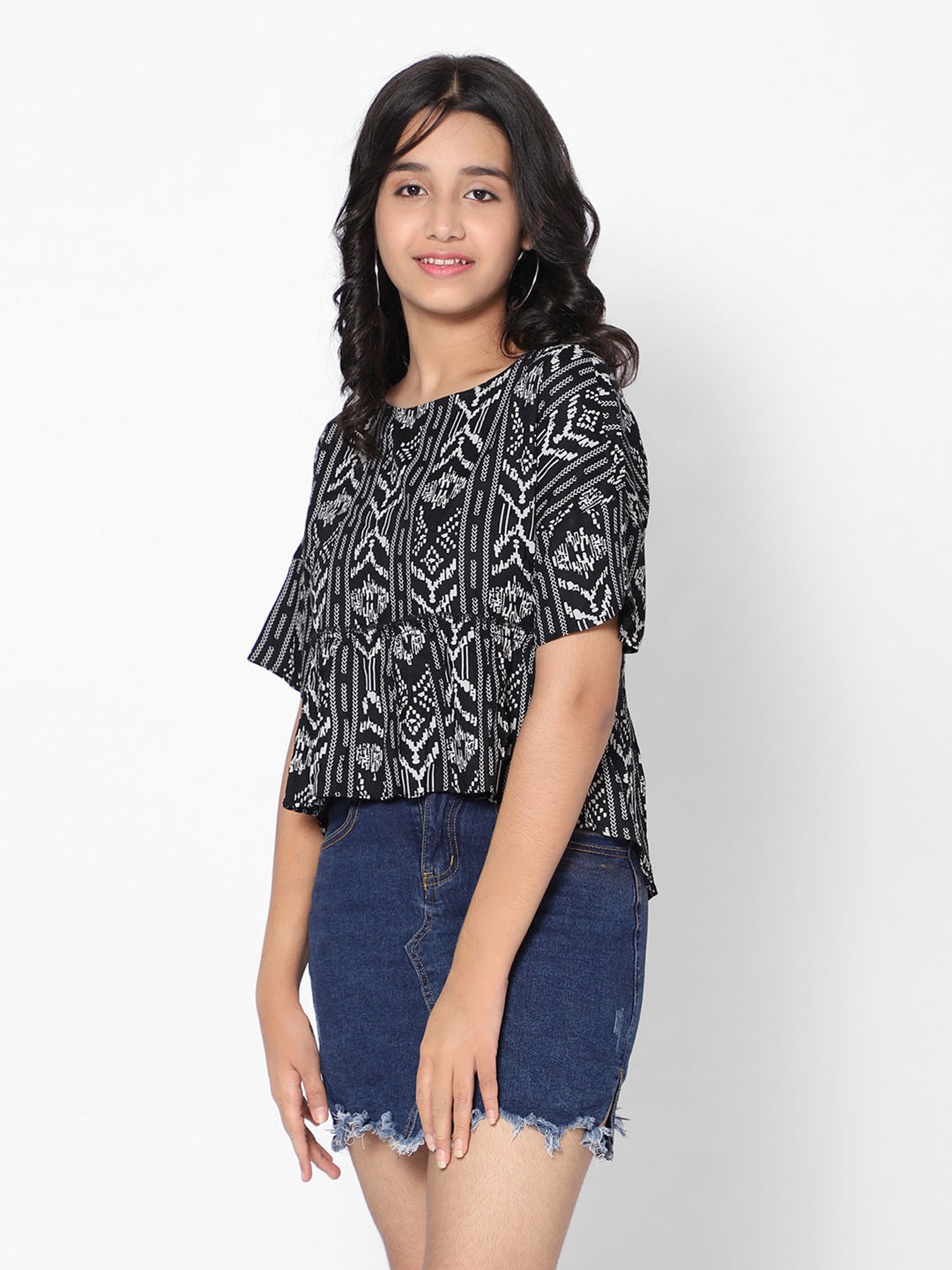 TeenTrums Girls Black Printed Top