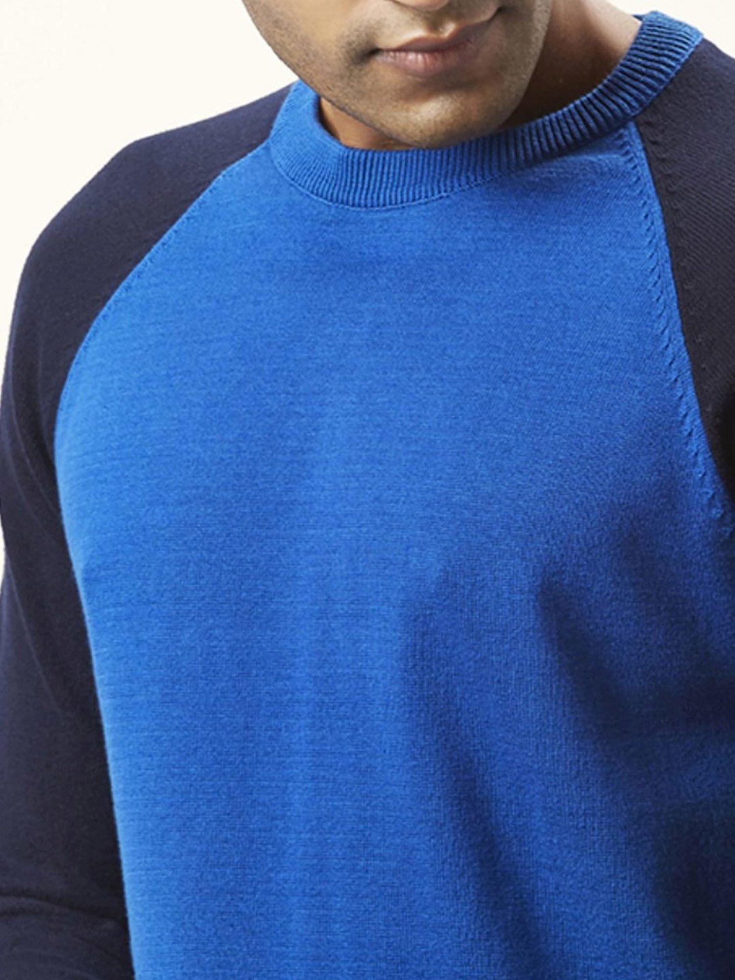 Byford By Pantaloons Blue Regular Fit Colour Block Sweaters