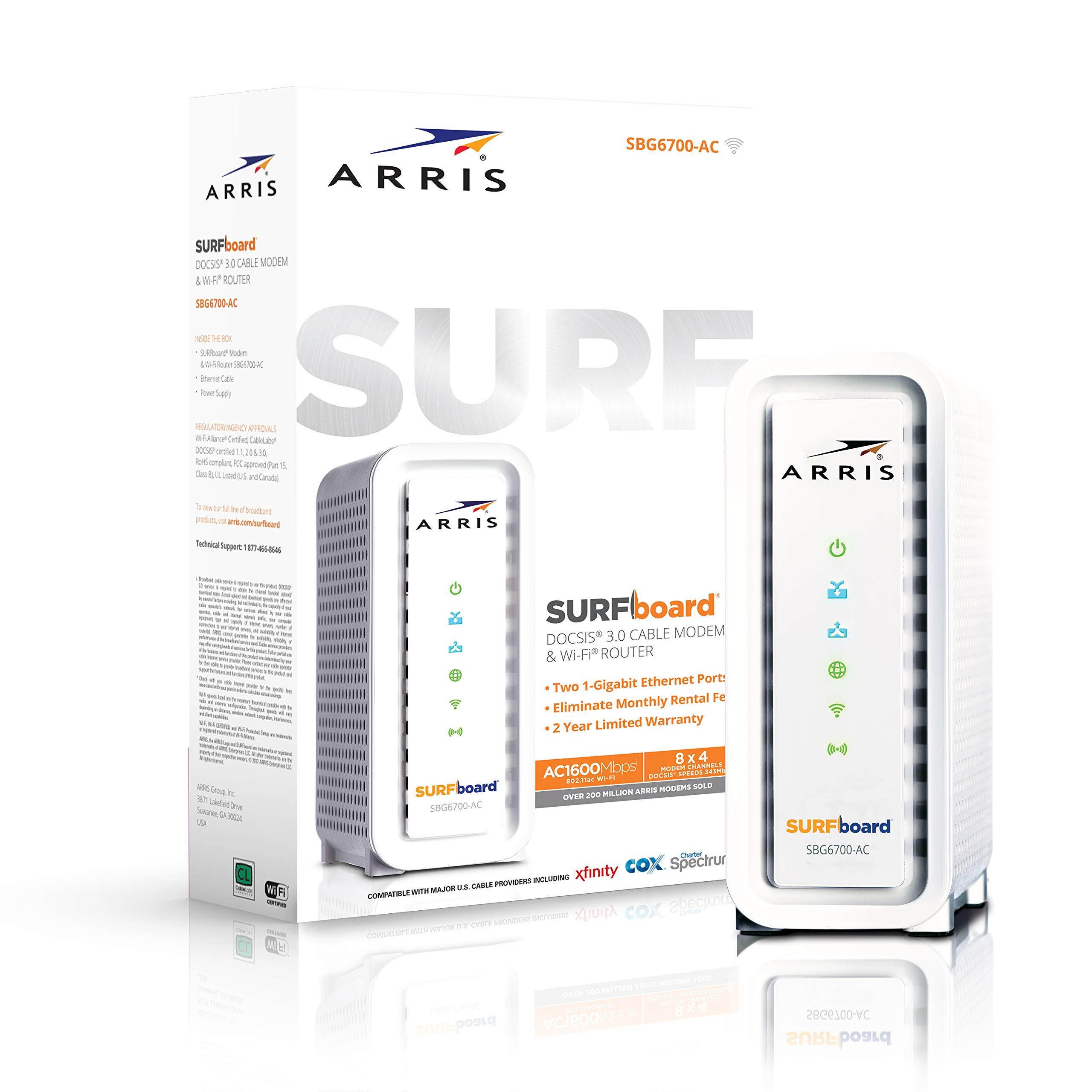 ARRIS SURFboard SBG6900-AC IEEE 802.11ac Cable Modem/Wireless Router - 2.40 GHz ISM Band - 5 GHz UNII Band - 1900 Mbit/s Wireless Speed - 4 x Network Port - USB - Gigabit Ethernet - Desktop