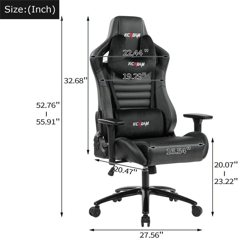 KCREAM PU Big and Tall Ergonomic Gaming Chair, Adjustable High Back Swivel Computer Chair Headrest Lumbar Support 400lbs Reclining Office Desk Chair for Adlut