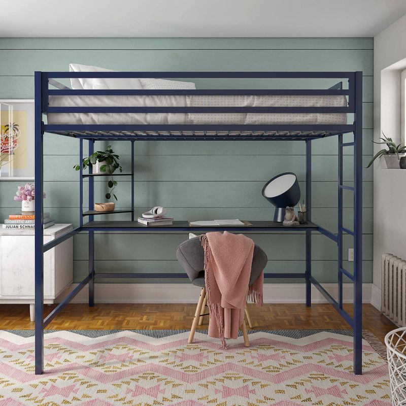 Full Maxwell Metal Loft Bed with Desk & Shelves Navy/Black - Novogratz