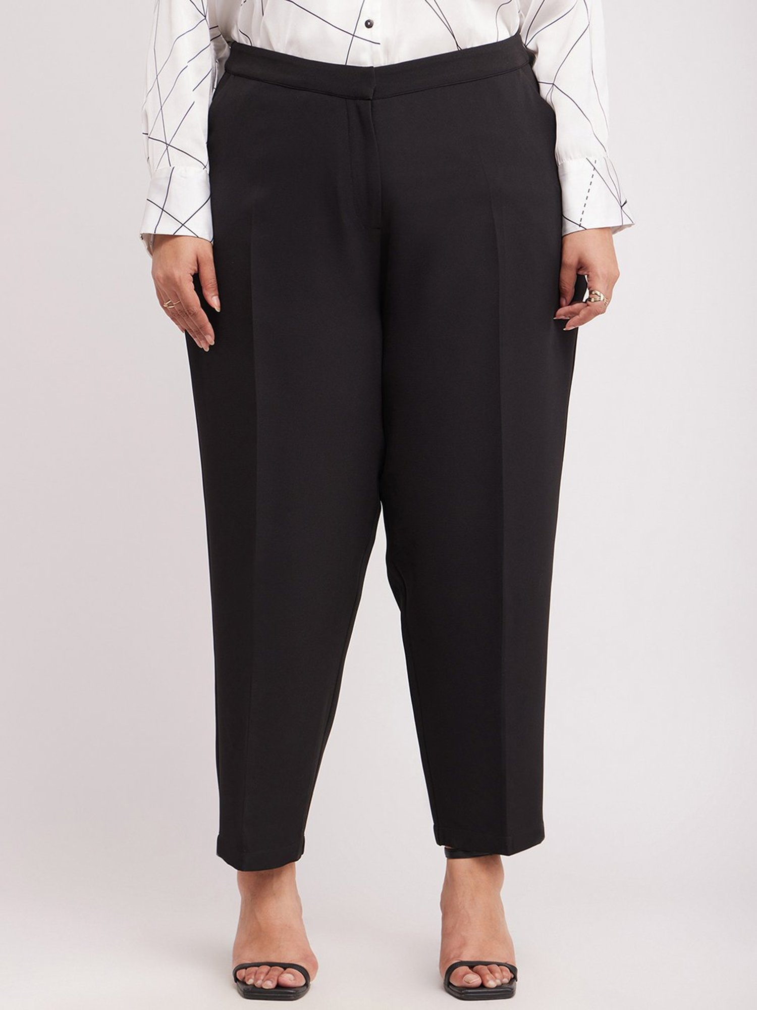 Fablestreet X Black Polyester Relaxed Fit Mid Rise Trousers