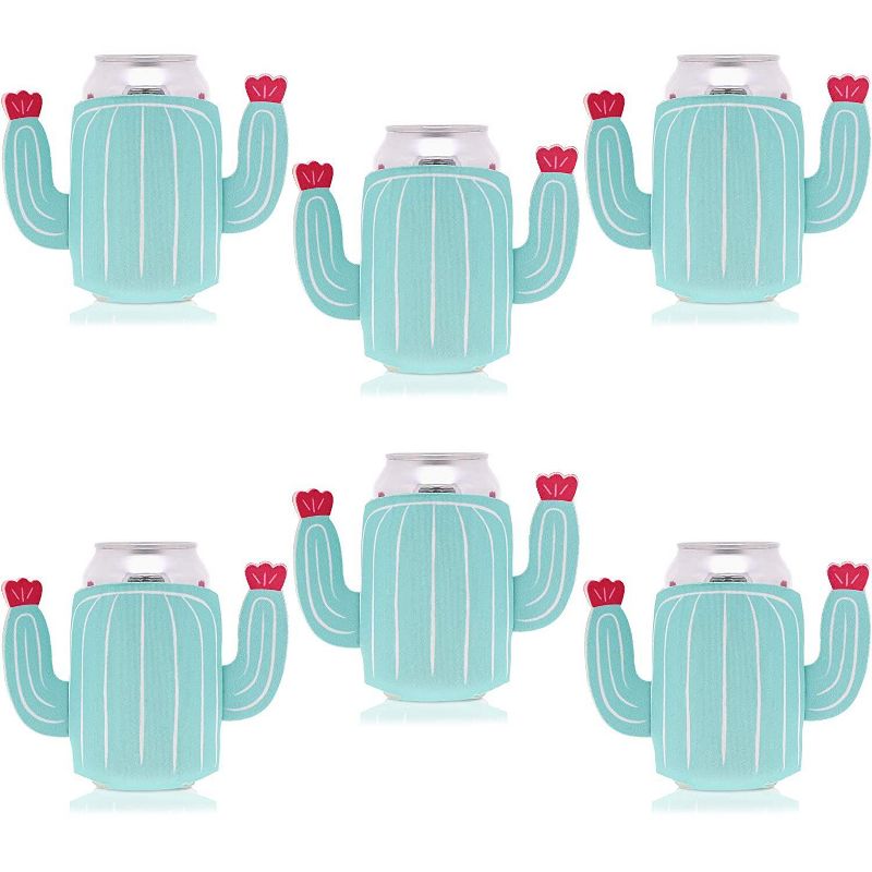 Blue Panda 6 Pack Cactus Beer Can Cooler Koozies for Tropical Party (2.5 x 4.25 in)