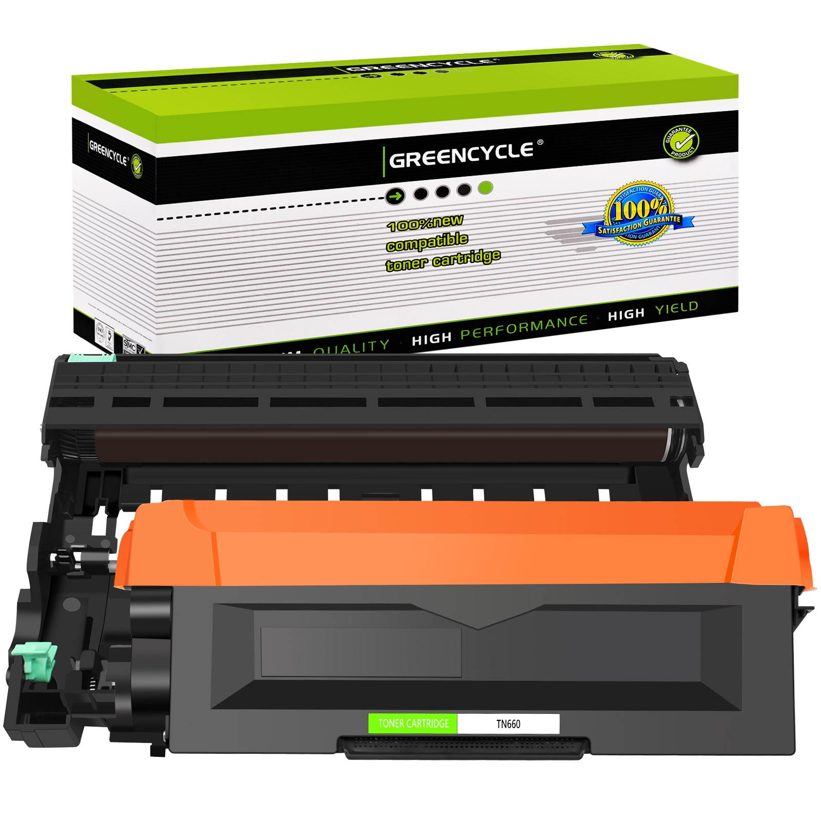 GREENCYCLE 2PK Set Compatible with Brother TN660 DR630 (1 Toner, 1 Drum) High Yield for DCP-L2300D MFC-L2720DW Printer