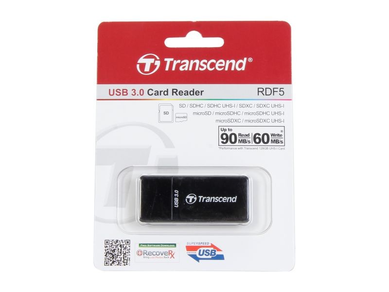 Transcend TS-RDF5K USB 3.0 Support SDHC (UHS-I), SDXC (UHS-I), microSD, microSDHC (UHS-I), and microSDXC (UHS-I) Flash Card Reader