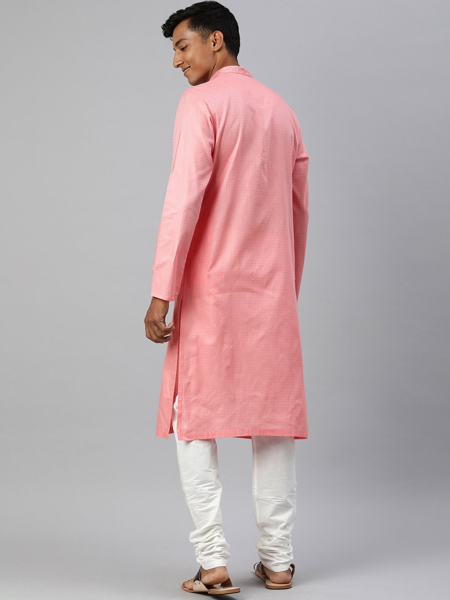 Manthan Peach & White Regular Fit Self Design Kurta & Churidar Set
