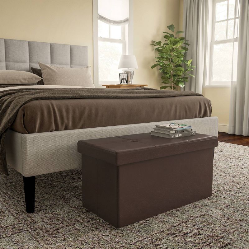 Large Foldable Storage Bench Ottoman Faux Leather Brown - Yorkshire Home