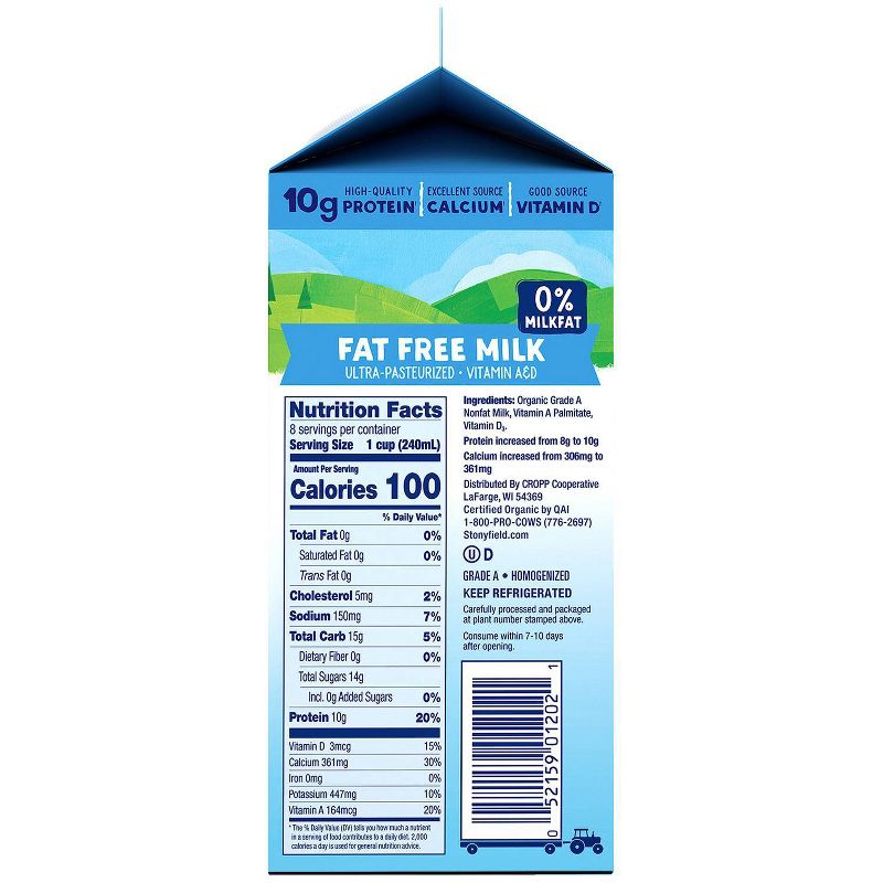 Stonyfield Organic Skim Milk - 0.5gal